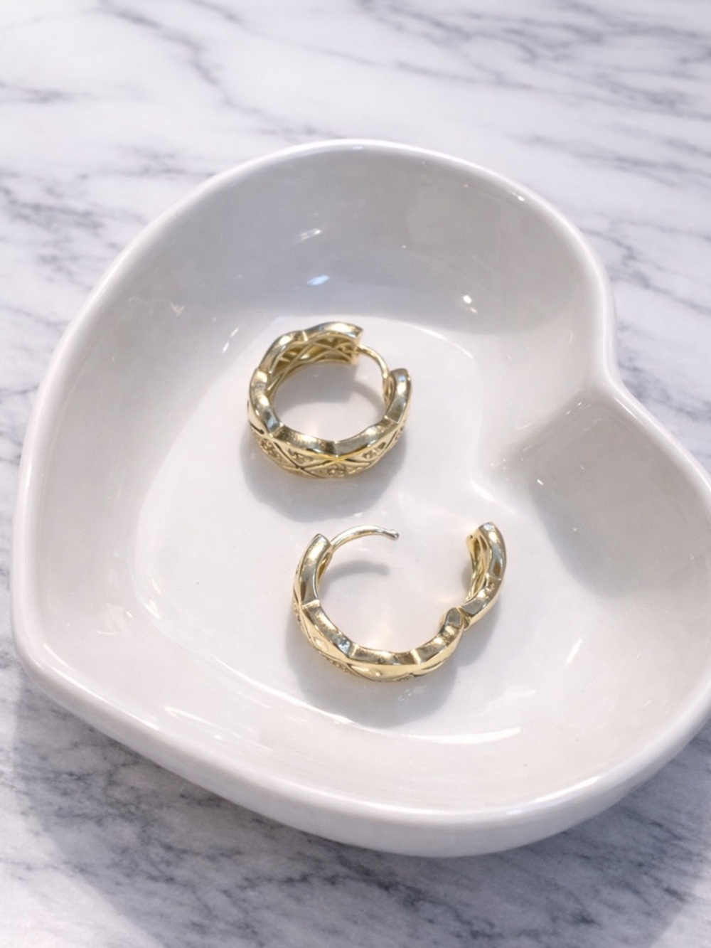 Gold Textured Hoop Earrings | Minimal Chunky Hoops - Picture 2 of 2